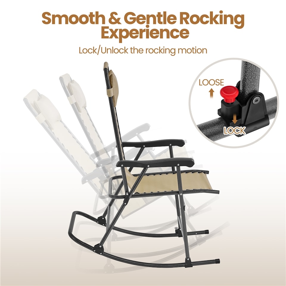 image 1 of Yaheetech 65.5 cm W Foldable Rocking Lounger with Pillow-Beige | Cream | Beige | One Size | 1