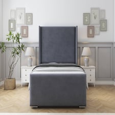 Sloomy Devonshire Steel Plush Bed Frame With Mattress With 50" Upholstered Wingback Headboard 2'6 Small Single