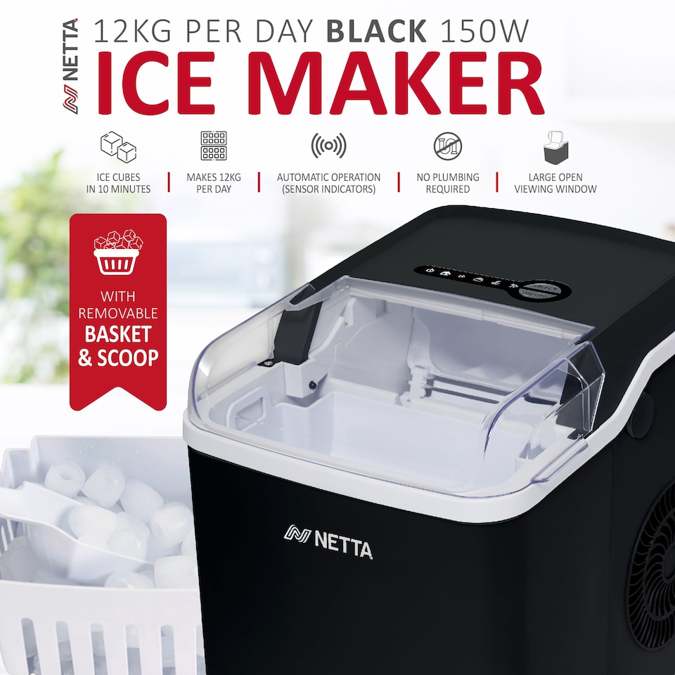 image 1 of NETTA Ice Maker Machine 1.8L Tank, 12kg/Day, Stainless Steel