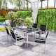 image 8 of Outsunny 7 Piece Garden Dining Set, Outdoor Table and 6 Stackable Chairs, Steel Frame, Tempered Glass Top Table, Mesh Seats, Black