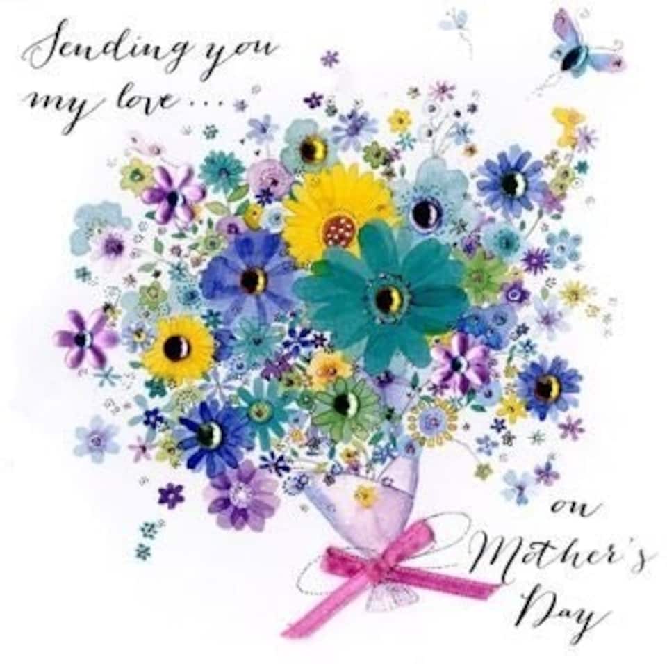 image 1 of Second Nature Handmade Mother's Day Card In Bloom Range Bouquet in Green and Yellow