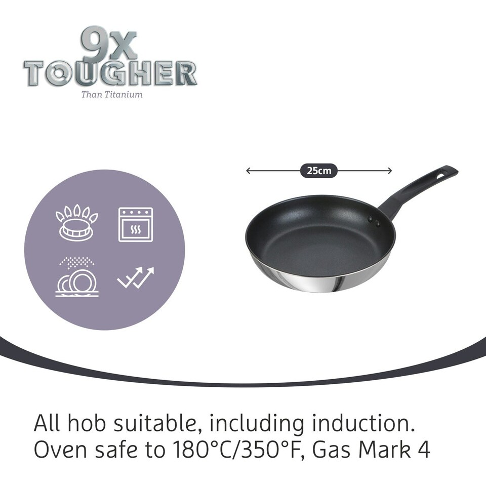 image 1 of Prestige 9 X Tougher Stainless Steel Frying Pan Triple Pack