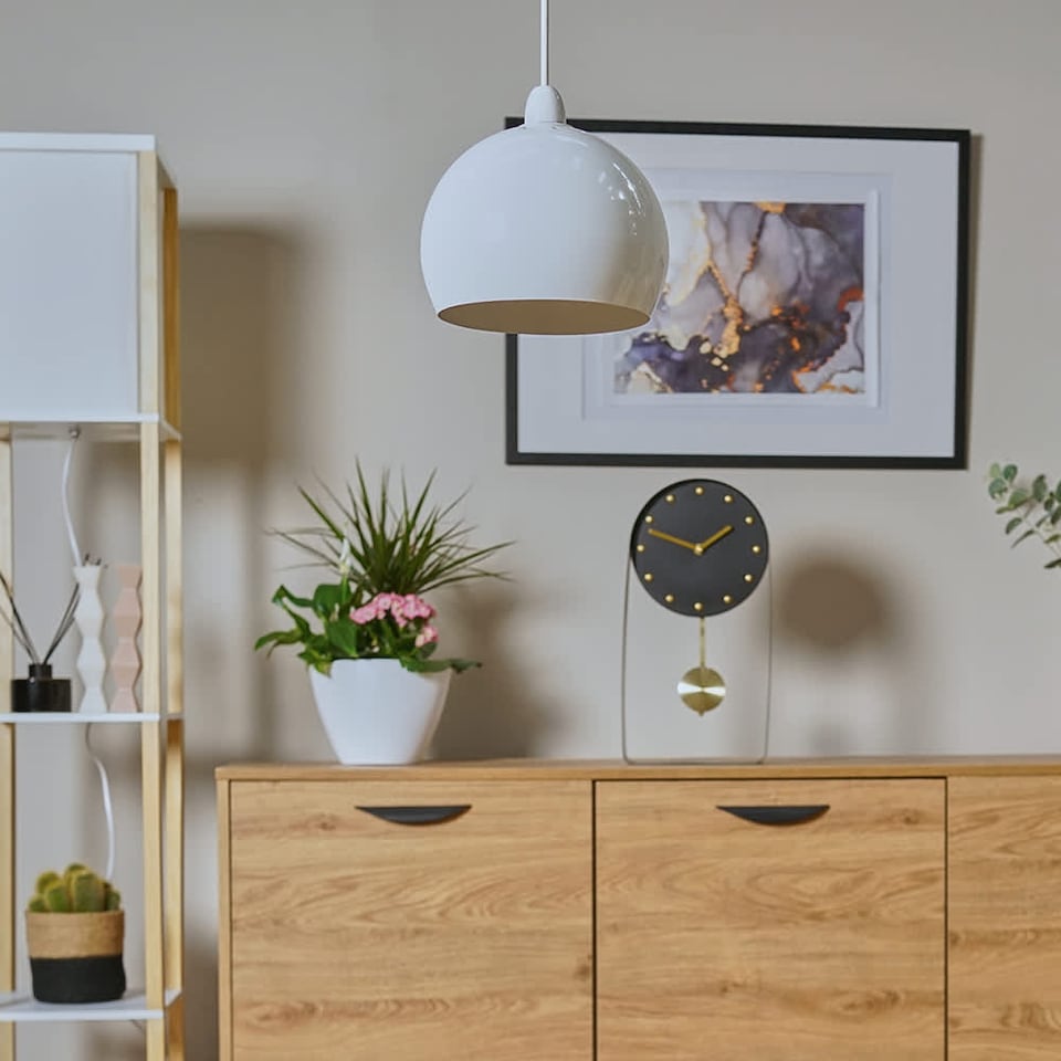 image 1 of ValueLights Arco White Ceiling Pendant Shade & Bulb