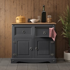 Mercers Furniture Corona Charcoal 2 Door 2 Drawer Sideboard Cabinet Cupboard Solid Wood Pine Wooden Dark Grey with Mexican Styling
