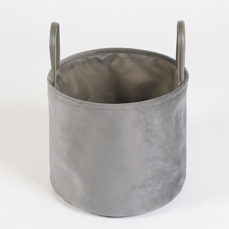 image 1 of OHS Velvet Storage Basket Home Modern Hamper Clothes Toys Organiser Fabric Bag Grey | Charcoal Grey