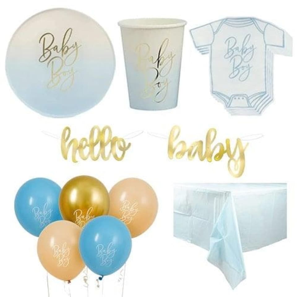 Blue Ombre Baby Boy 8 Person Deluxe Party Pack