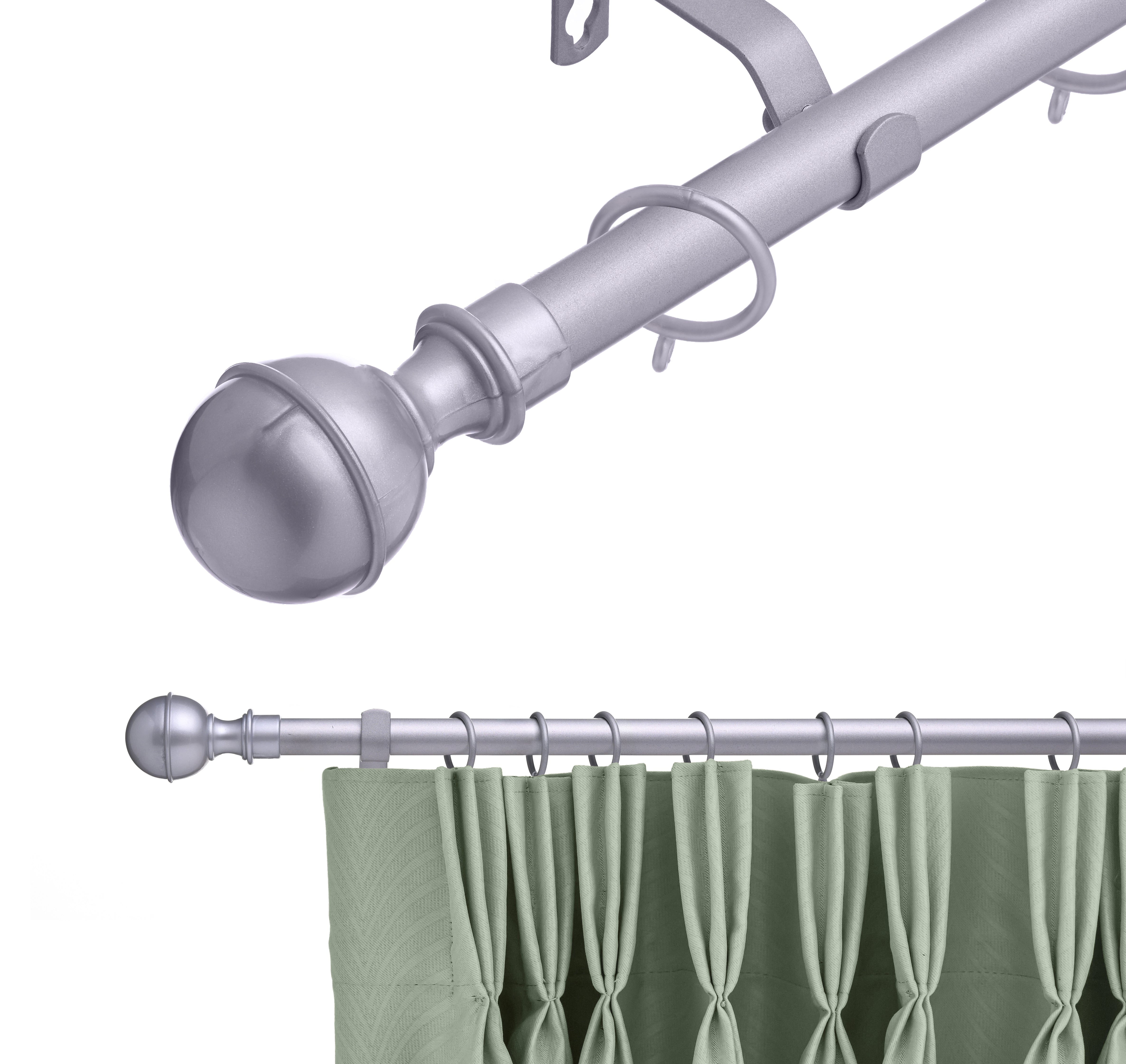 Lister Cartwright 19mm Extendable Metal Curtain Pole with Satin Steel Ball Finials