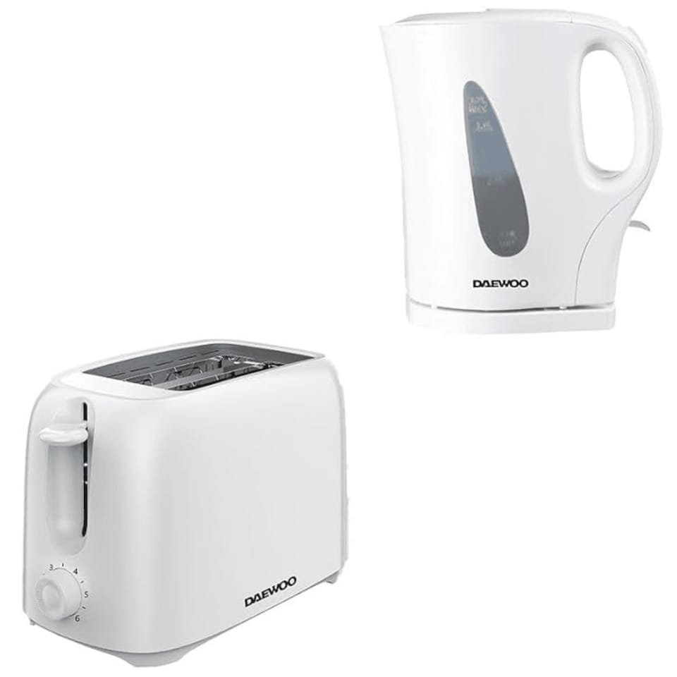 image 1 of Daewoo Essentials 2 Slice Toaster & Kettle Set-White | White