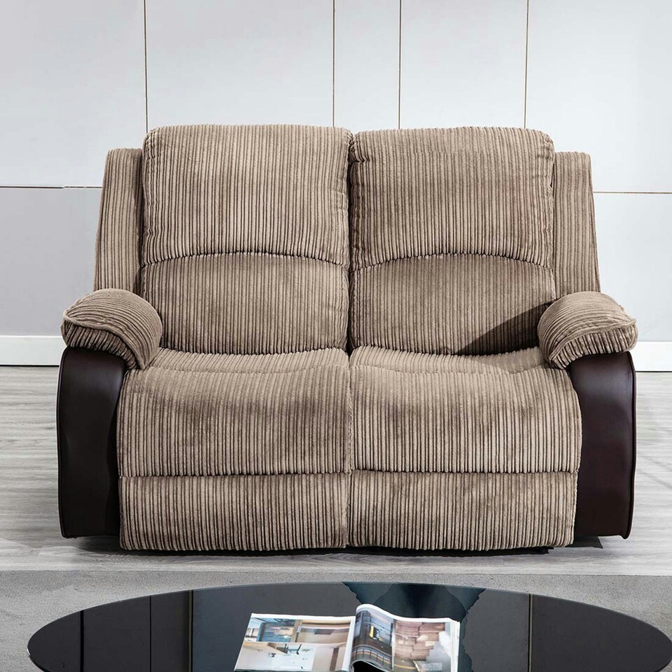 image 1 of Postana 2 Seater Manual High Back Jumbo Cord Fabric Recliner Sofa (Brown)