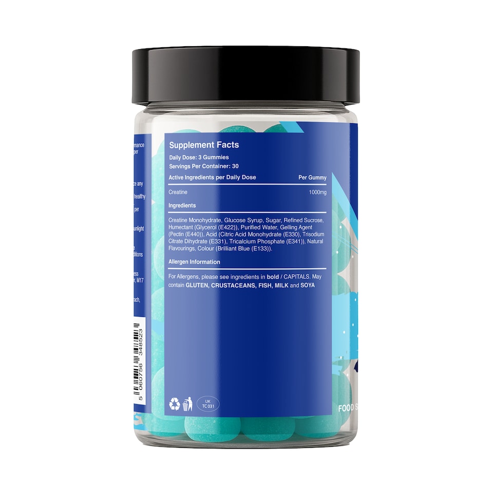 image 1 of Warrior Creatine Monohydrate Gummies – 3000mg Creatine per Serving, Chewable & No-Mix – Blue Razz, 90 Gummies (30 Servings)