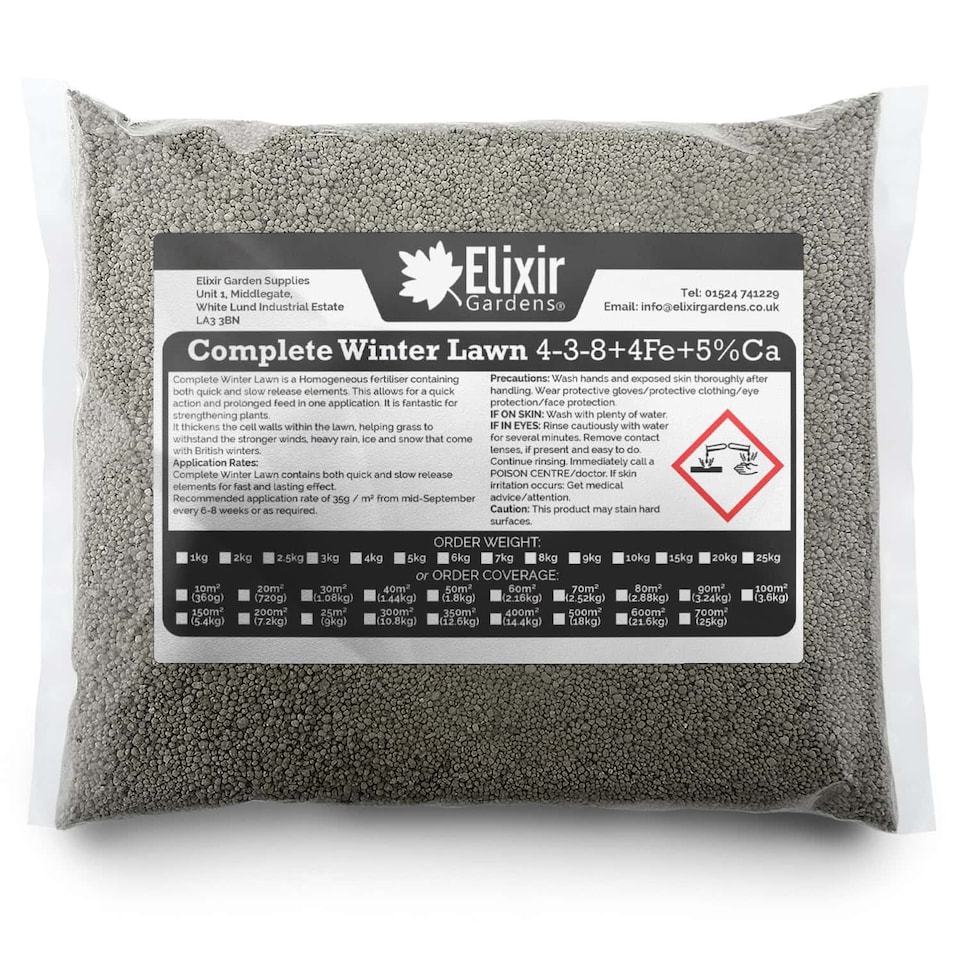 image 1 of Elixir Gardens Complete Winter & Autumn Lawn Feed/Fertiliser with Iron & Calcium 4-3-8+4Fe x 10kg Bag