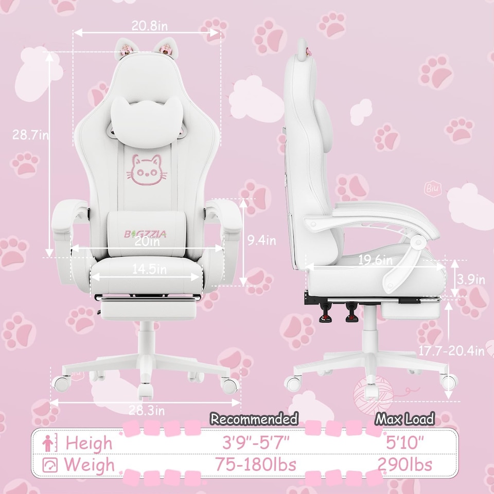 image 1 of Rattantree Ergonomic Gaming Chair with Massage Support & Footrest