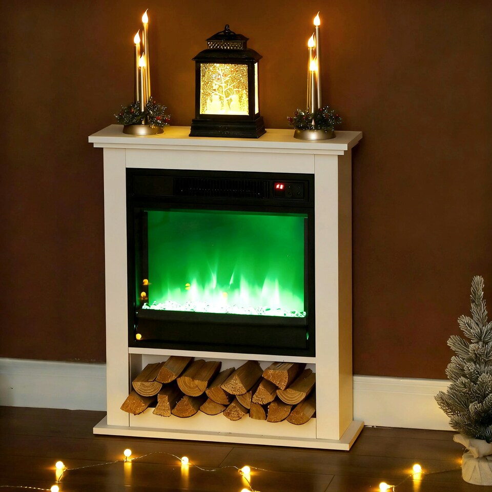 image 1 of HOMCOM 1800W White Electric Fire with Remote & Timer for Living Room