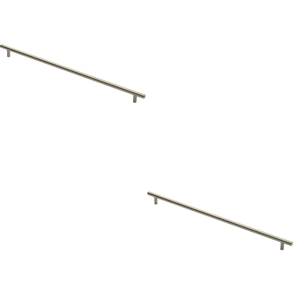 Loops 2x Round T Bar Cabinet Pull Handle 508 x 12mm 448mm Fixing Centres Satin Nickel in Metallics