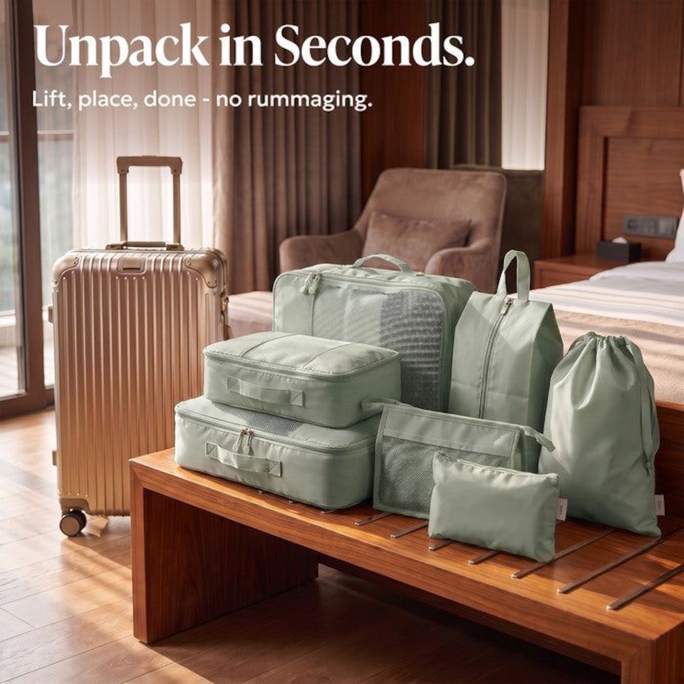 image 1 of Lugg Compression Packing Cubes 8 Piece Travel Suitcase Organiser Set