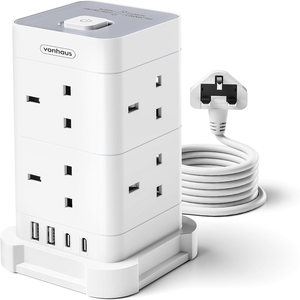 image 1 of VonHaus Tower Extension Lead with 8 Plugs and 2 USB-C Ports