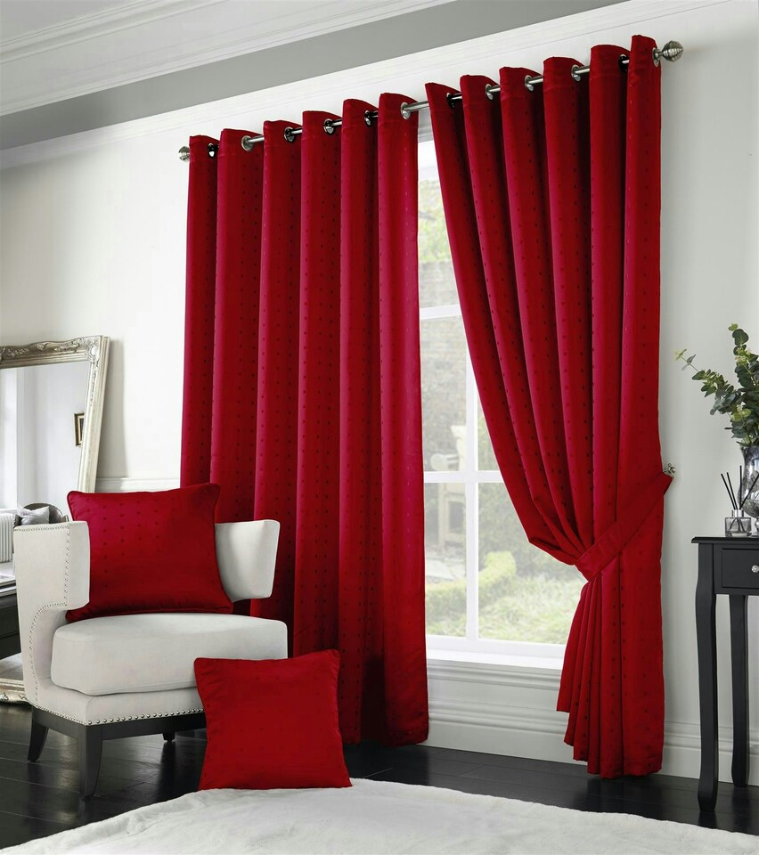 image 1 of Adison Lined Ring Top Eyelet Curtains - 229cm x 274cm - Red