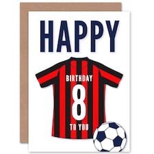Football Strip Kit Red Striped Top Age 8 Year Old Child Kids 8th Birthday Card