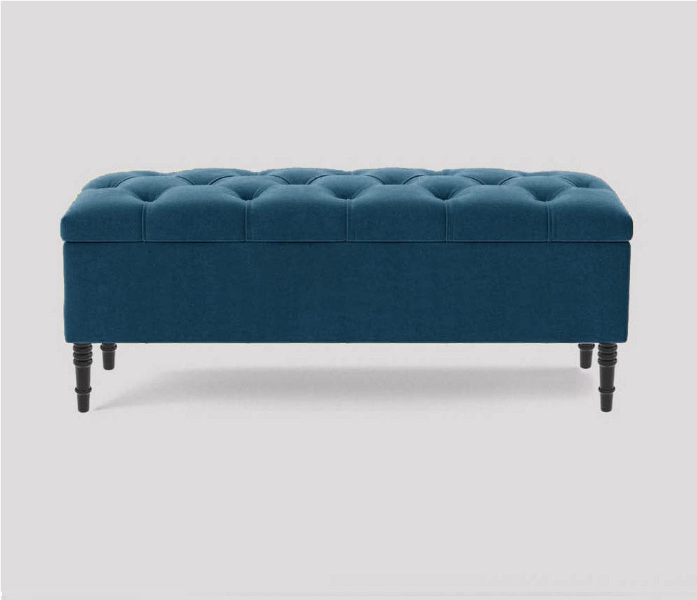 120cm Swiss Chesterfield Ottoman Storage Bench- Plush Velvet Shoe Bench - Emerald Green Upholstery Footstool with Storage