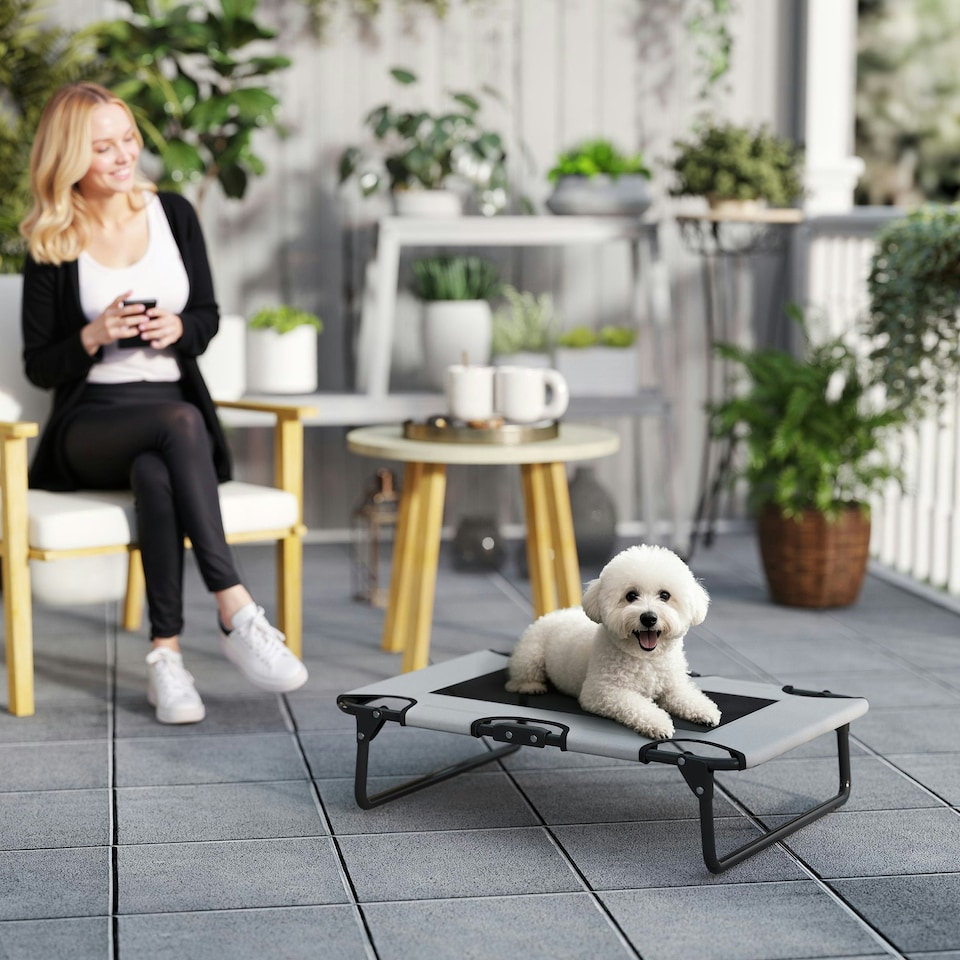 image 1 of PawHut Raised Dog Bed with Breathable Mesh for S & M Dogs, Light Grey Red | L