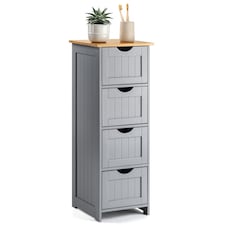 Christow Grey Bathroom Drawer Unit Floor Storage Cabinet With Bamboo Top