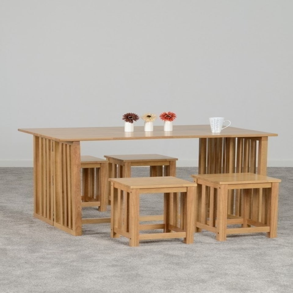 image 1 of Richmond Foldaway Dining Set (4 Stools) - Oak Varnish Brown