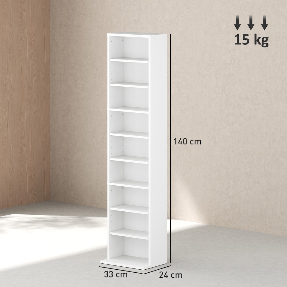 image 1 of HOMCOM 260 CD Storage Unit 120 DVD Storage Tower with 9 Compartments White