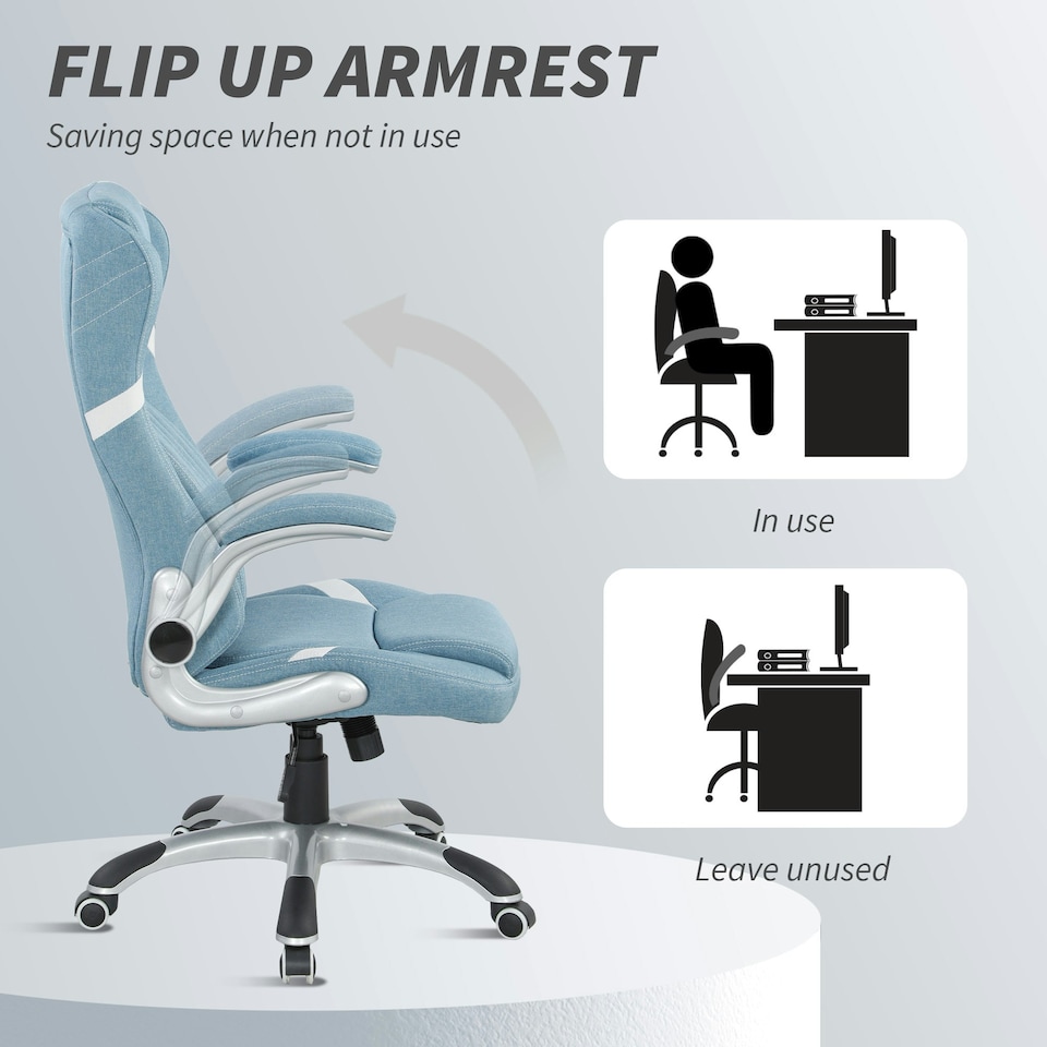 image 1 of Vinsetto Fabric Office Desk Chair w/ Adjustable Height Tilt Function Blue Blue | White accents