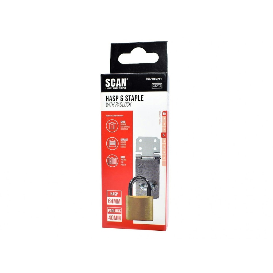 image 1 of Scan Hasp And Staple + Padlock - Multi Colour - 64mm | Multi