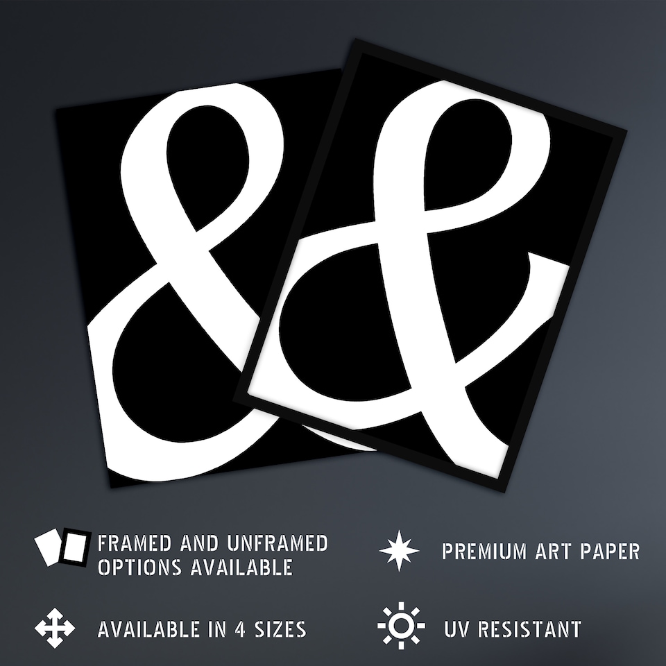 image 1 of And Ampersand Symbol Black White Minimal Design Framed Wall Art Print 12X16 In