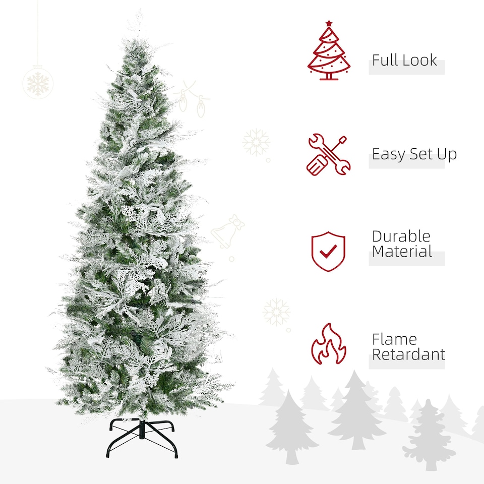 image 1 of HOMCOM 6 Foot Snow Flocked Artificial Christmas Tree Holiday with Pencil Shape