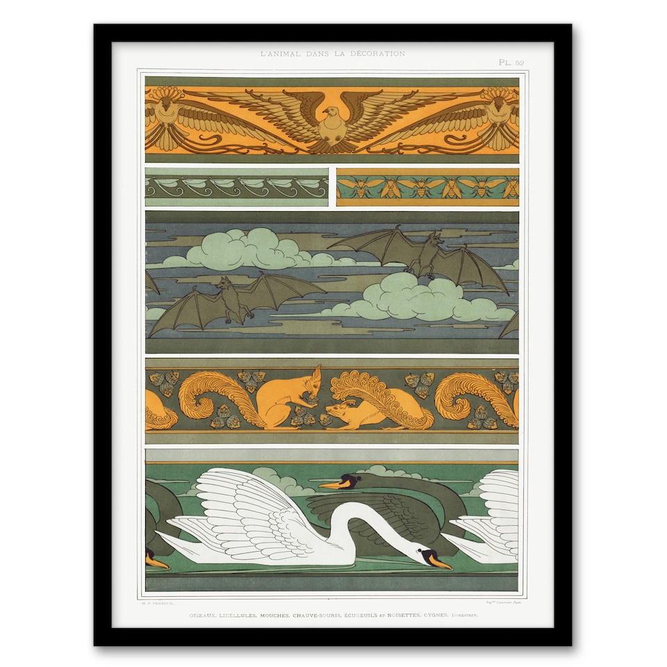 image 1 of Maurice Pillard Verneuil Framed Wall Art Birds Bats Squirrels Swans Home Décor
