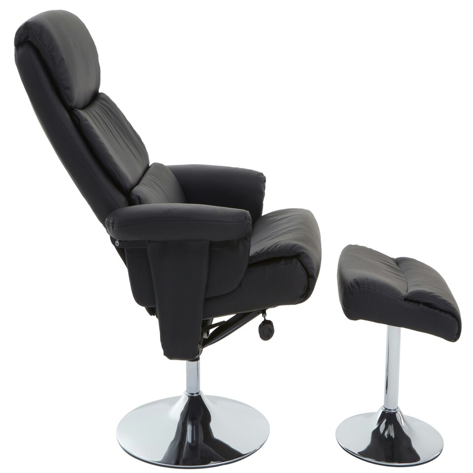 image 1 of Interiors by Premier Luxurious Black Leather Effect Reclining Chair and footstool, Easy to Clean Leather Chair, Comfy Footstool