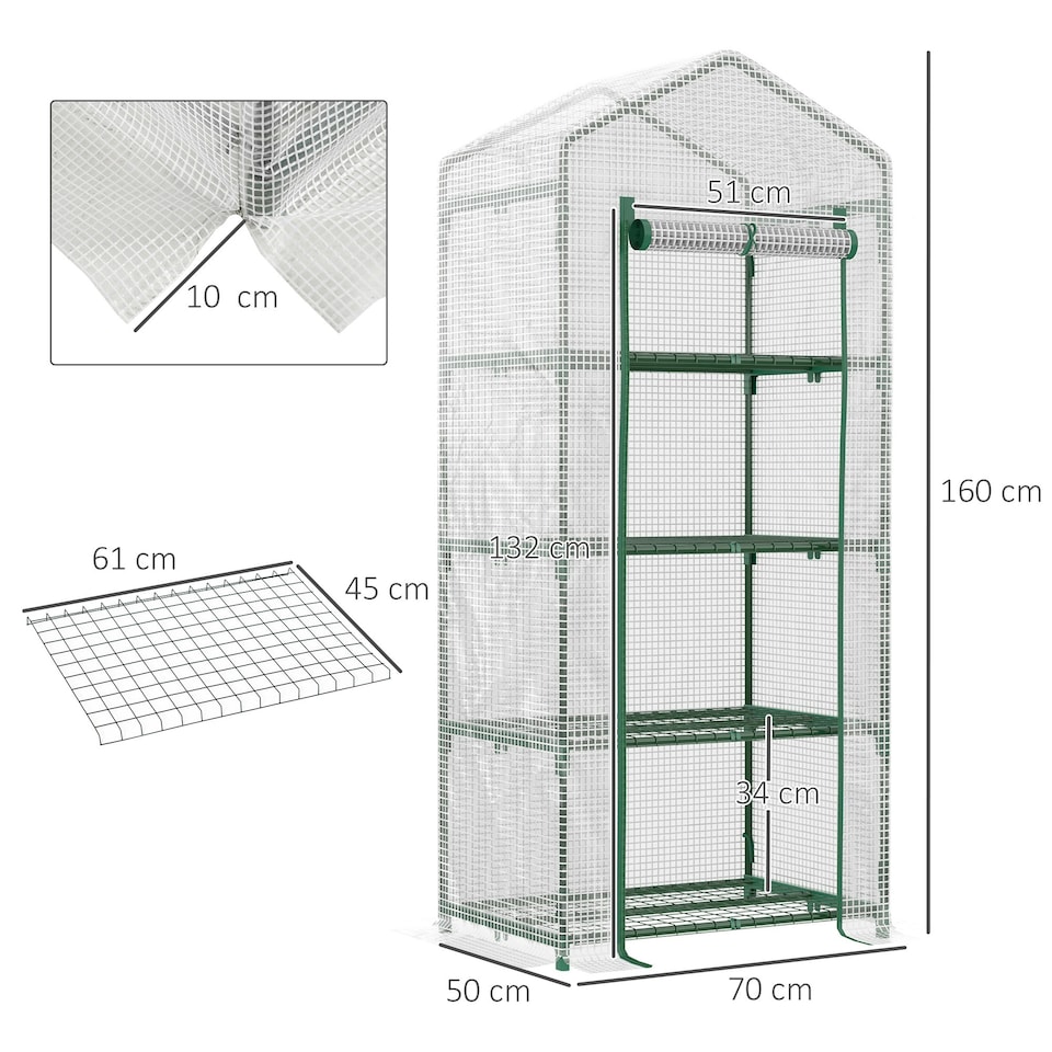 image 1 of Outsunny Mini Greenhouse 4-Tier Portable Plant House Shed w/ PE Cover, Green