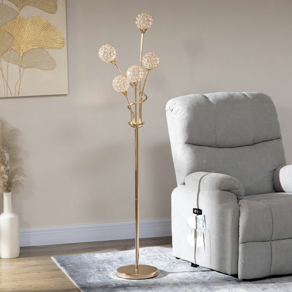 image 1 of HOMCOM Modern Floor Lamp w/ K9 Crystal Shade, 5 Light, for Living Room, Gold
