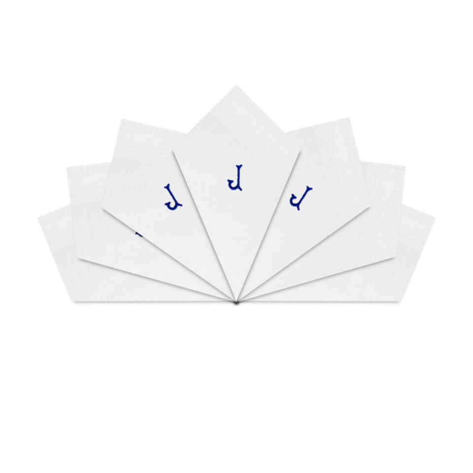 image 1 of Warwick & Vance 7 Pack White Satin Bordered Handkerchiefs with Embroidered Initials, Letter J