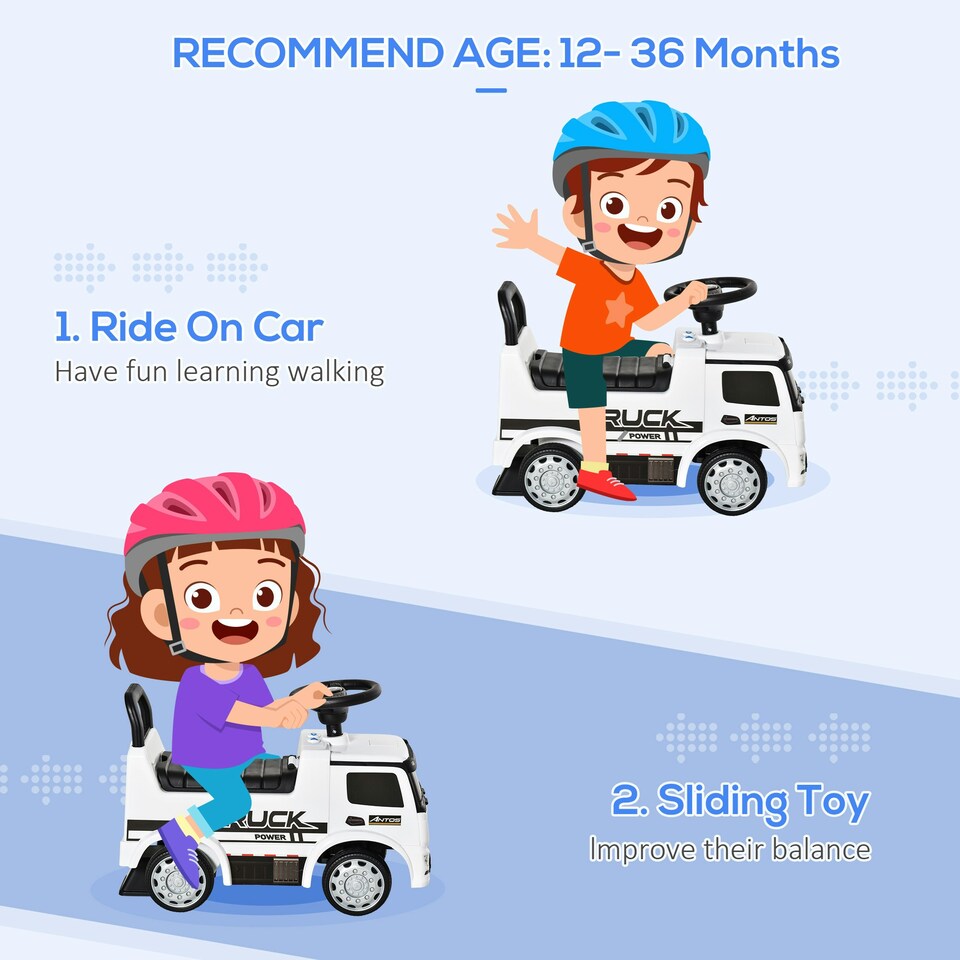 image 1 of HOMCOM 3-in-1 Ride On Car Kids Mercedes Truck Storage for 12 - 36 Months White