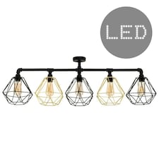 ValueLights Luiggi 5 Way Black Ceiling Light with Black and Gold Wire Shades & LED Bulbs