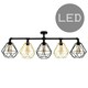 image 1 of ValueLights Luiggi 5 Way Black Ceiling Light with Black and Gold Wire Shades & LED Bulbs