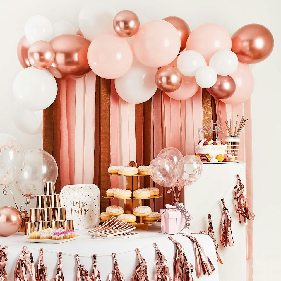 image 1 of Rose Gold Metallic Balloon & Streamer Backdrop Kit