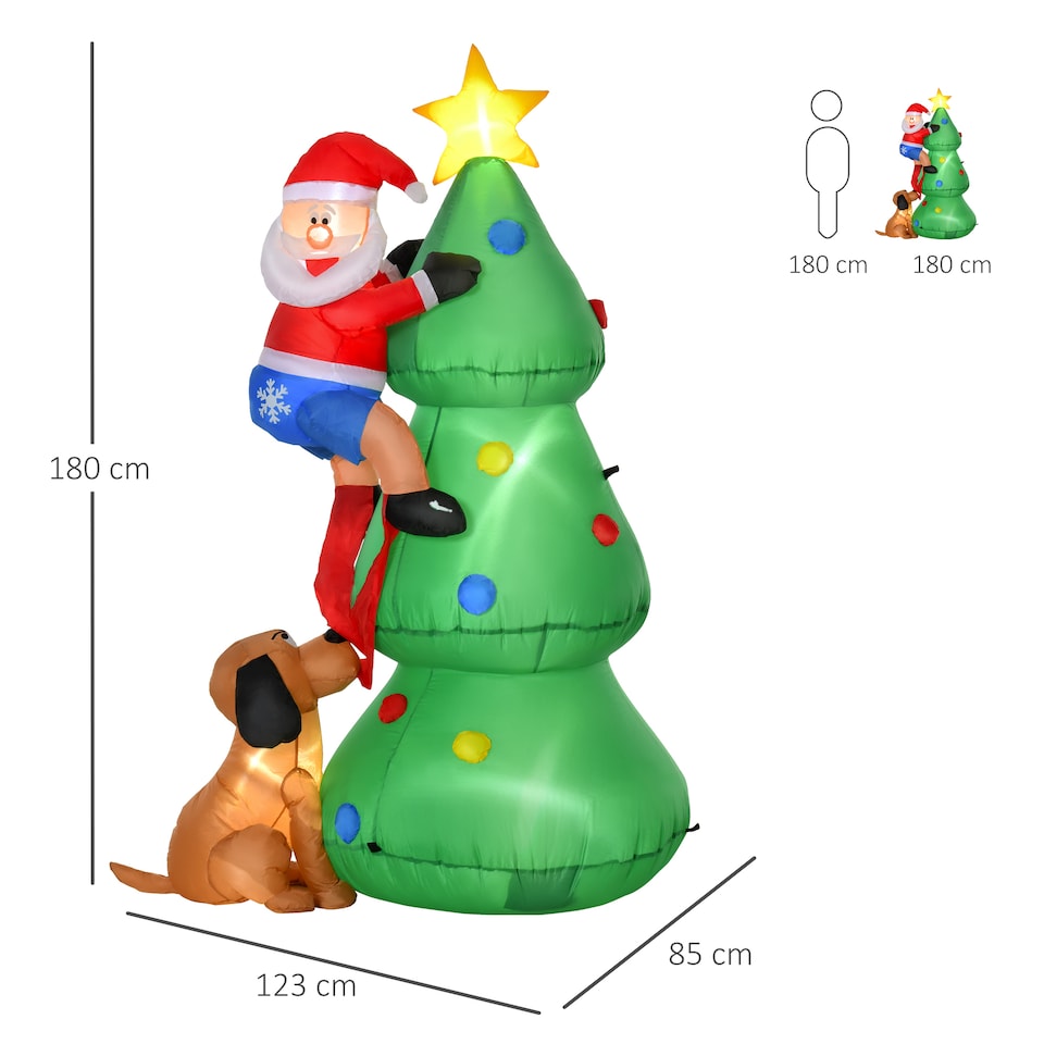 image 1 of HOMCOM 6ft Inflatable Christmas Tree, LED Lighted with Santa Claus Dog for Home Indoor Outdoor Garden Lawn Decoration Party Prop