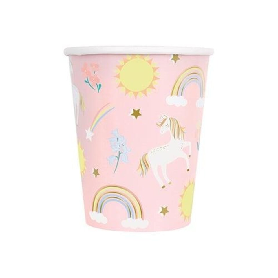 image 1 of Dainty Unicorn Compostable Paper Cups 270ml - Pack of 8 Pink
