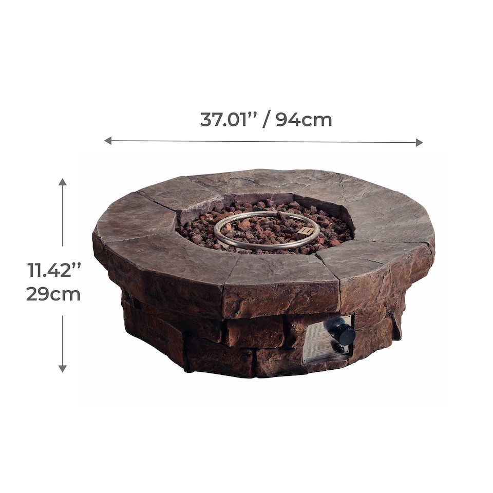 image 1 of Teamson 94cm Round Gas Fire Pit Table with Slate Top & Lava Rocks