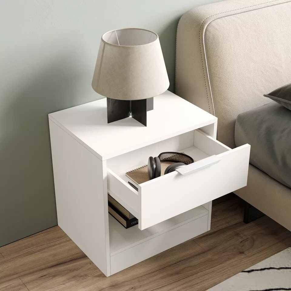 image 1 of 1-Drawer Bedside Table with Storage Grey | Cedar Grey / Set of 1