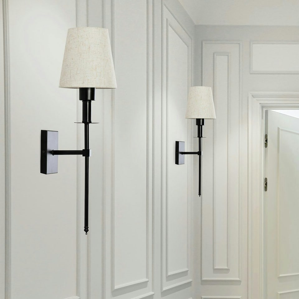 image 1 of ValueLights Kincaid Set of 2 - Rechargeable Easy Fit Wall Light with Fabric Shade - Black