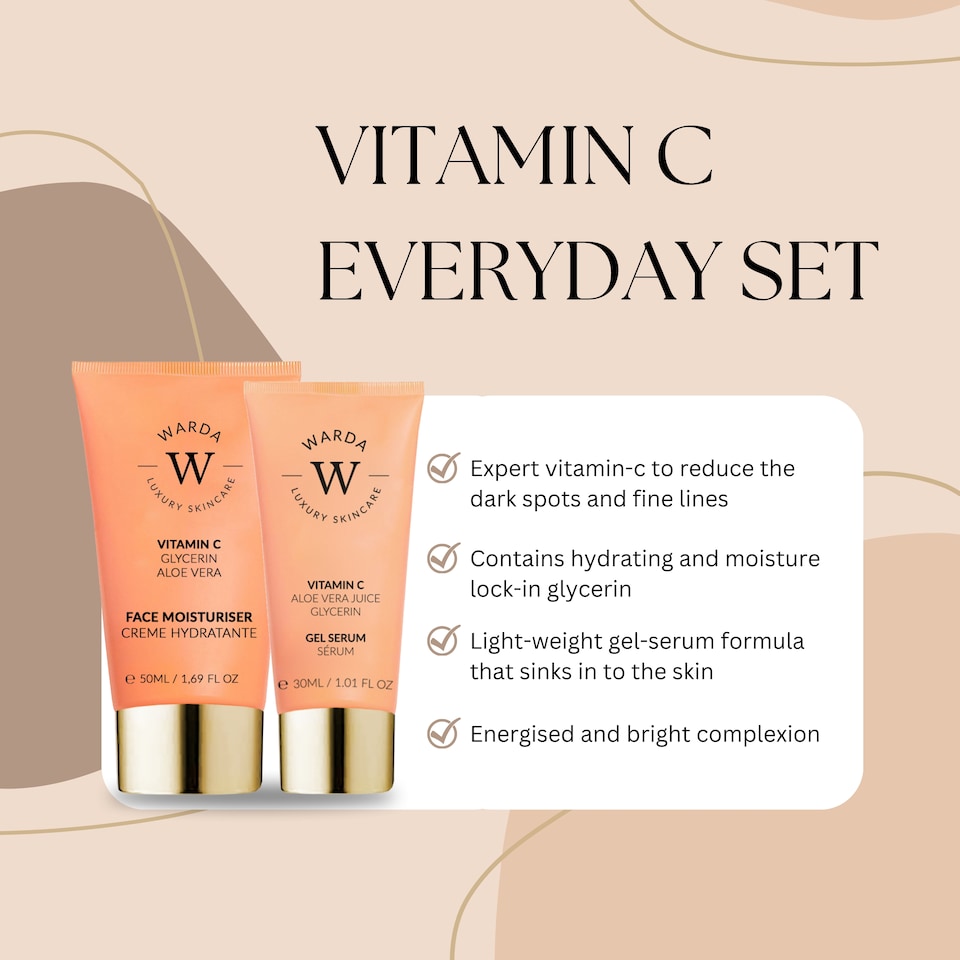 image 1 of Warda Luxury Skincare Skin Glow Boost Vitamin C Moisturiser 50ml + Skin Glow Boost Vitamin C Gel Serum 30ml