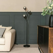 ValueLights Aria Matte Black 3 Way Floor Lamp with Smoked Grey Globe Shades