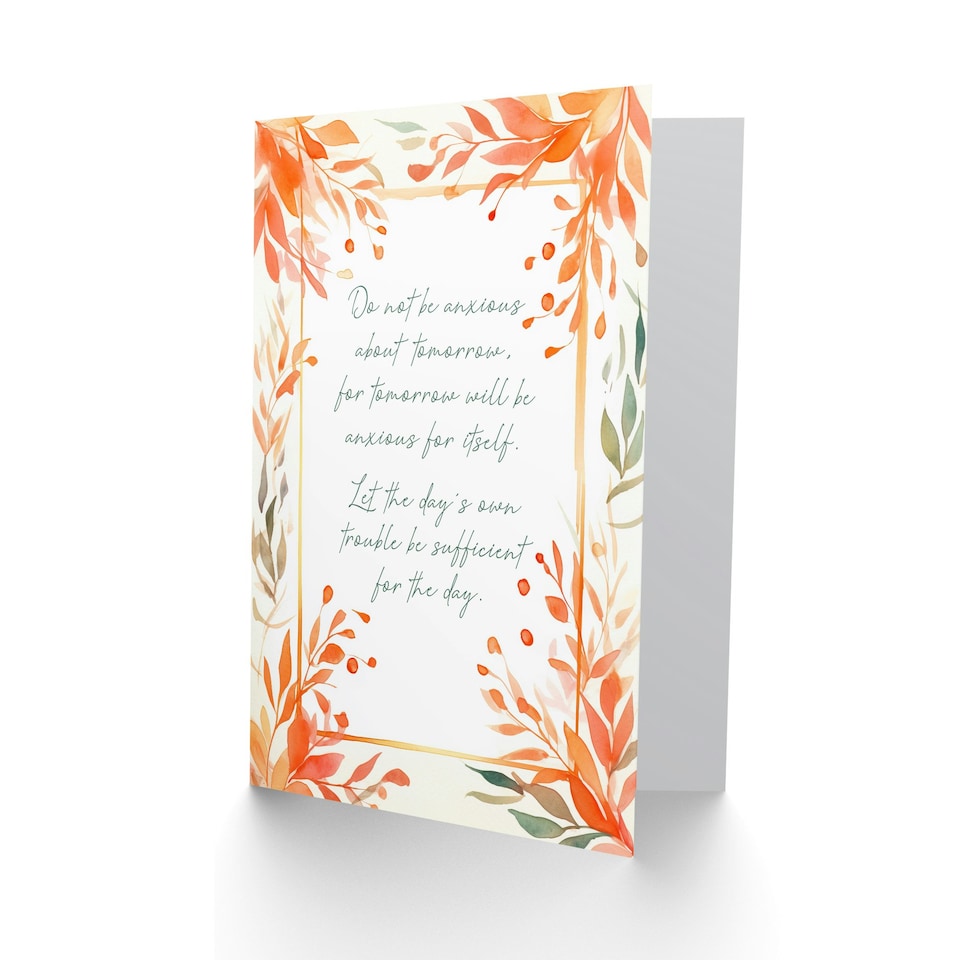 image 1 of Matthew 6:34 Live in the Moment Orange Flowers Bible Christian Birthday Card
