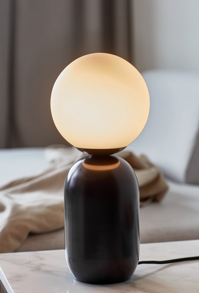 image 1 of Nordlux Notti Indoor Table Lamp Black Metal E14 Hand Blown Glass - Mains Powered, IP20 | Black | Mocha