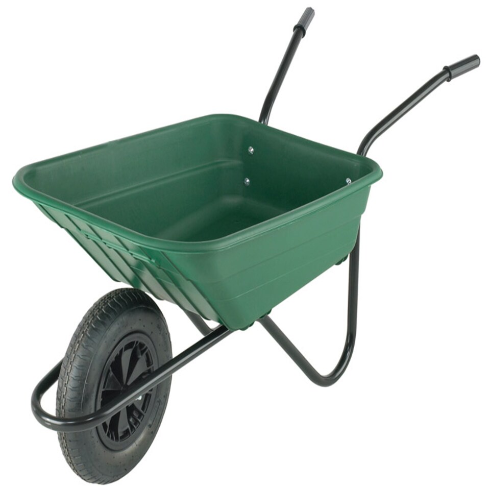 Bristol Shire Heavy-Duty Green Wheelbarrow With 120kg/90l Capacity, Strong Plastic Pan, Solid Wheel, Anti-Slip Twin Handles